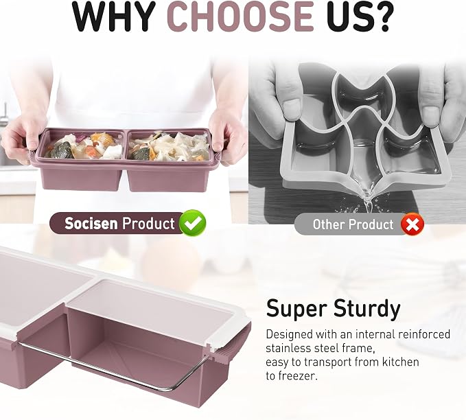 Silicone Freezer Tray with Lid Soup Freezer Container Molds with Steel - Image 4