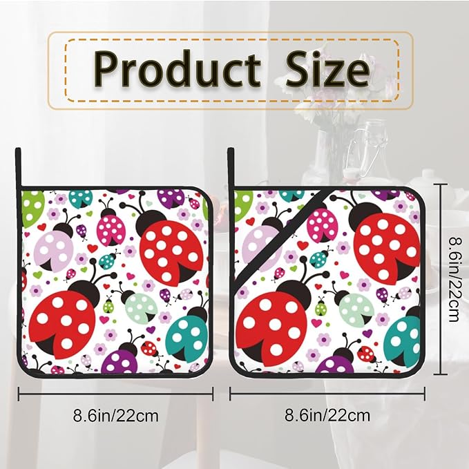 Ladybug Flower Pot Holder Set of 2, Heat Resistant Potholders Oven Hot Pads - Image 2