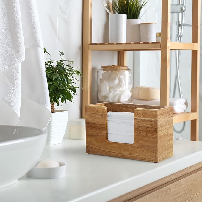 Paper Towel Dispenser Countertop, Acacia Wood Bathroom Paper Towel Holder - Image 5