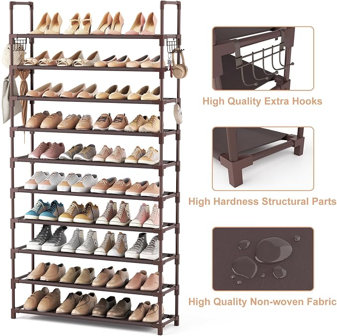 VTRIN 10 Tiers Shoe Rack Tall Large Capacity Wide Shoe Organizer Sturdy Shoe - Image 4
