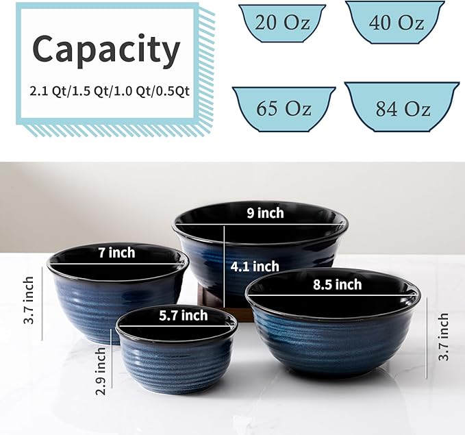 HASENSE Mixing Bowls for Cooking, Ceramic Serving Dishes Set of 4 for Salad - Image 5