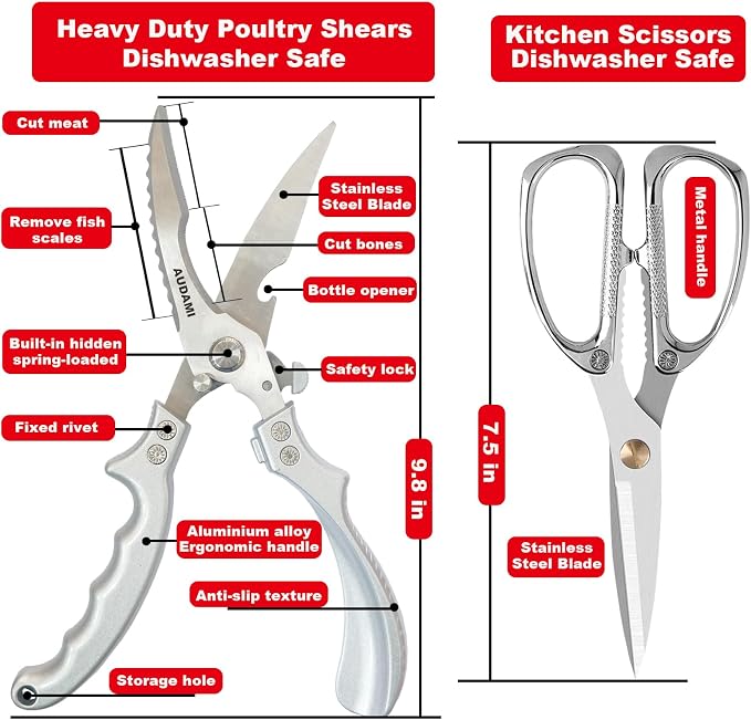 2 Pack Kitchen Shears, Heavy Duty Stainless Steel All-Purpose Poultry Meat - Image 3