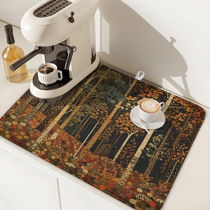Fall Dish Drying Mat for Kitchen Counter Autumn Forest Vintage Botanical Nature - Image 7