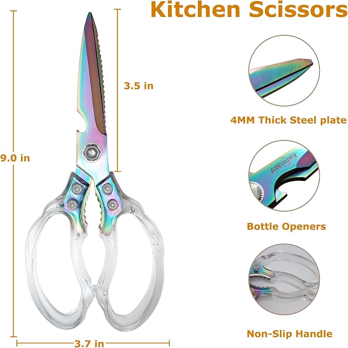AWinjoy Kitchen Scissors, Heavy Duty Sharp Kitchen Shears, Stainless Steel & - Image 3