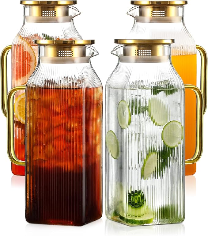 4 Pack 2 Liter/68 oz Square Glass Pitcher by Unknown