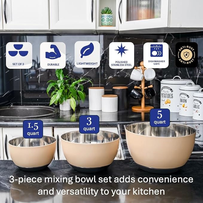 WHYSKO Stainless Steel Mixing Bowls Set of 3 - Image 2