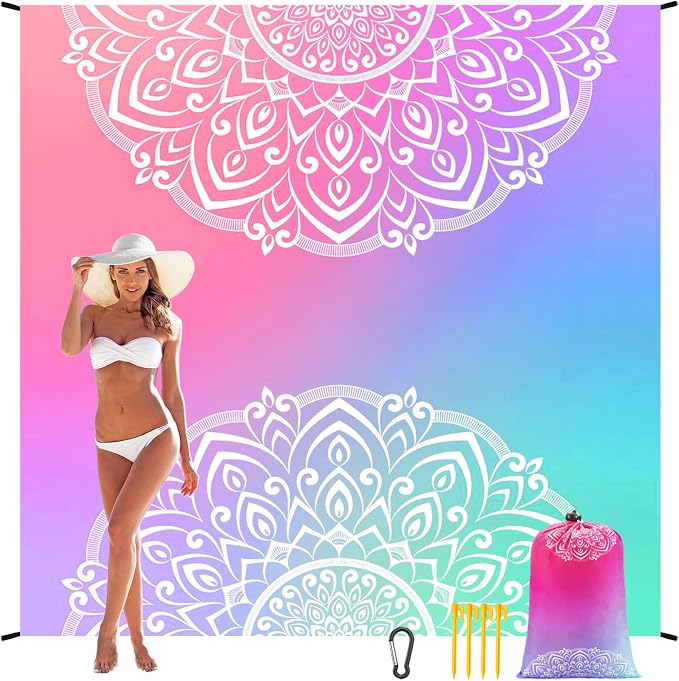 WIWIGO Beach Blanket Waterproof Sandproof Beach Mat 79" X 83"/10'x9'for 2-8 - Image 6