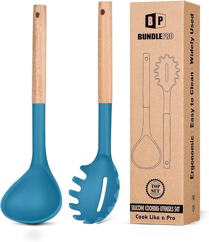 Silicone Pasta Fork and Ladle Spoon Set by BUNDLEPRO