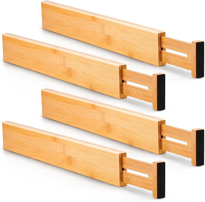 Utoplike 4 pcs Bamboo Kitchen Drawer Dividers Large, Adjustable Drawer by Utoplike