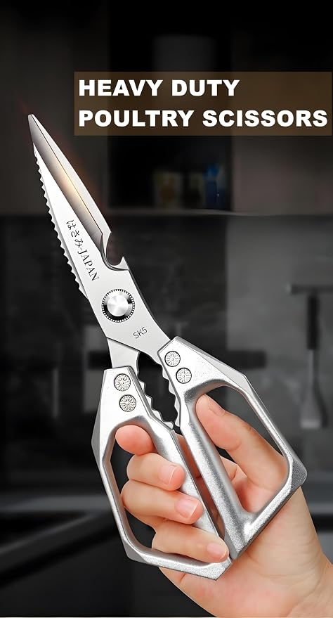 Kitchen Scissors, All Purpose，Ultra Sharp Meat Scissors，Heavy Duty Silver - Image 6