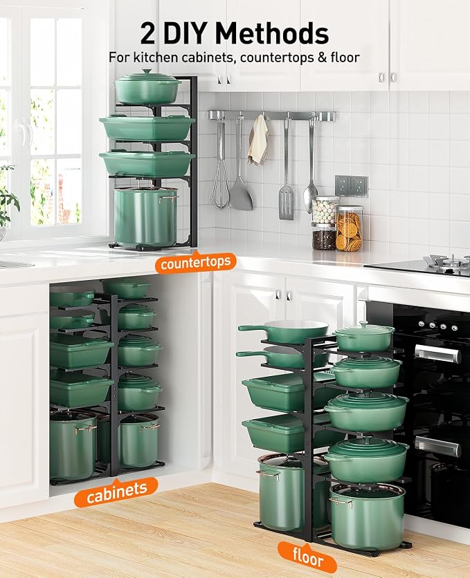 ORDORA 10-Tier Pots and Pans Organizer under Cabinet, Kitchen Cabinet - Image 4