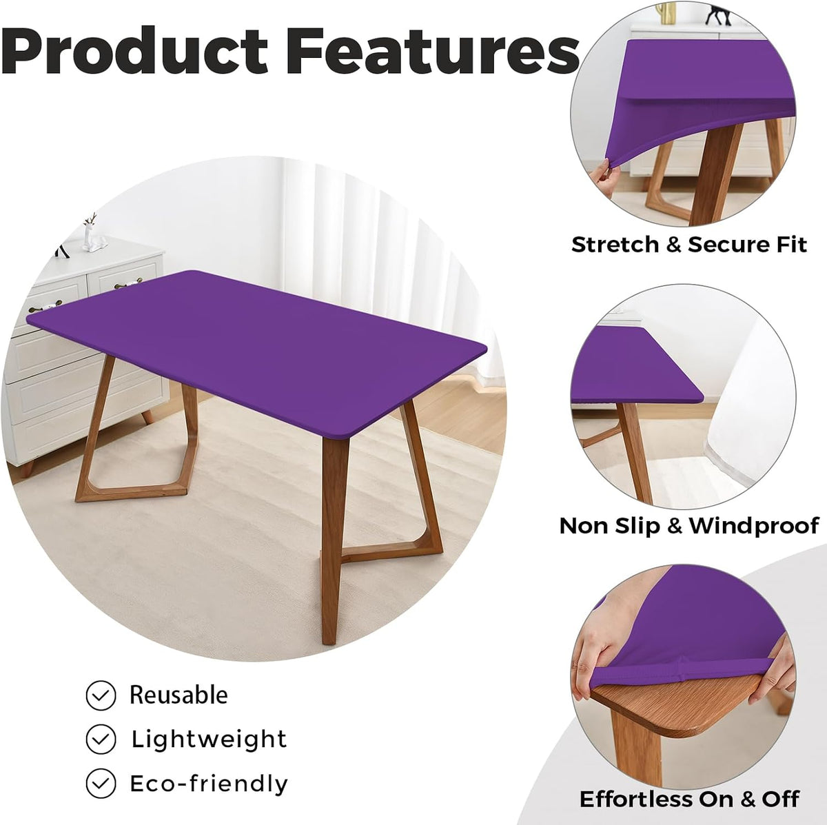 Rectangle Purple Tablecloth 42x72 Inch Fitted Fabric 6ft with Elastic