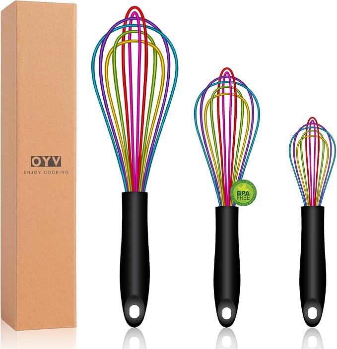 OYV Dishwasher Safe Colorful Silicone Whisk, Sealed Waterproof Design Set of 3 by OYV