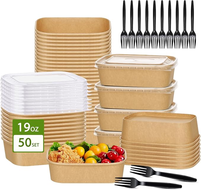 50-Pack 19oz Disposable Kraft Paper Bowls by DIQIUREN