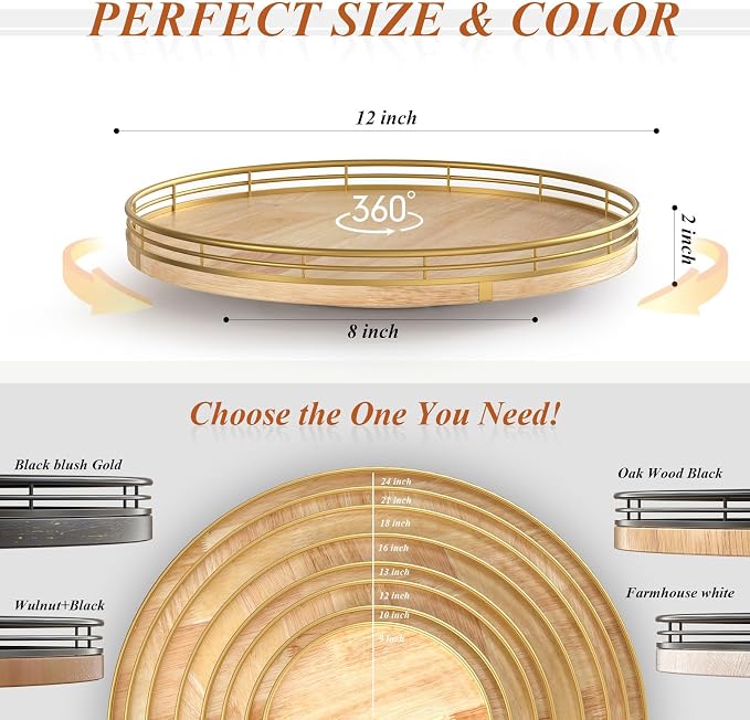 Farmhouse Oak 12" Lazy Susan Turntable Organizer - Image 5