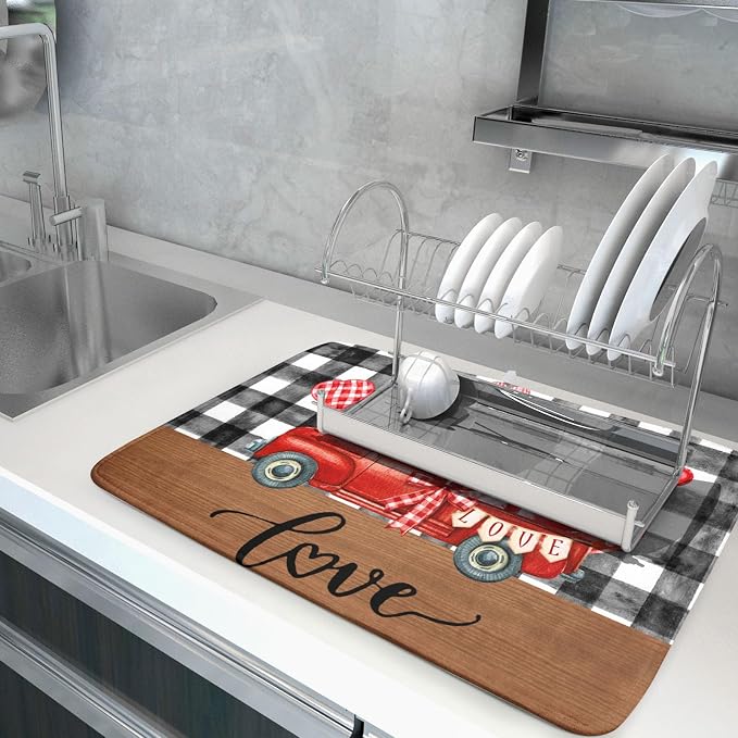 Valentine's Day Red Heart Truck Dish Drying Mat - Image 5