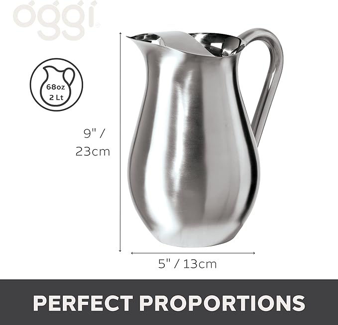 OGGI Stainless Steel Pitcher- Stainless Steel Water w/Ice Guard, Water Carafe - Image 6