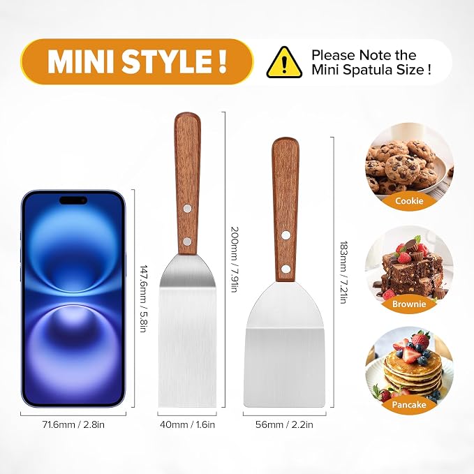 Small Metal Spatula Set, Mini Wooden Spatulas - Image 3
