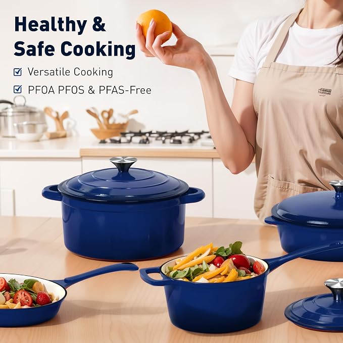 DishDelight 7 Pcs Enameled Cast Iron Pots and Pans Set, Induction Enamel Coated - Image 8