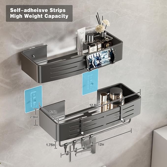 Voldra Adhesive Shower Caddy, 2 Pack Shower Shelves - Image 6