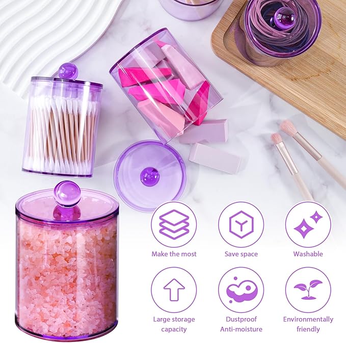 XIPENGKEJI 4 Pack Qtip Holder, Canister Apothecary Jar Set, Bathroom Jars - Image 3