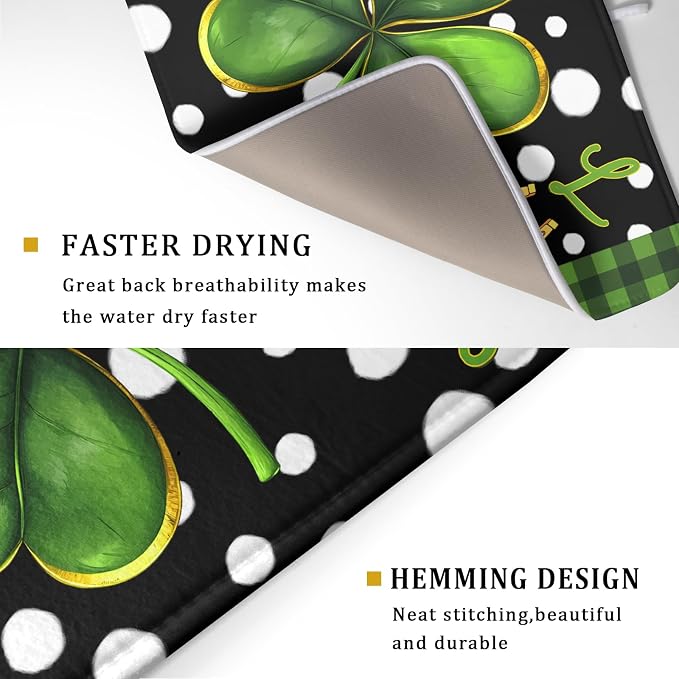 St. Patrick's Day Dish Drying Mats 18x24 Inch Green Clover Shamrock Lucky - Image 3