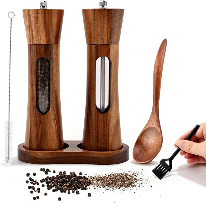 2Pack Wooden Salt and Pepper Grinder Set, 8-Inch Refillable Manual Salt and - Image 9
