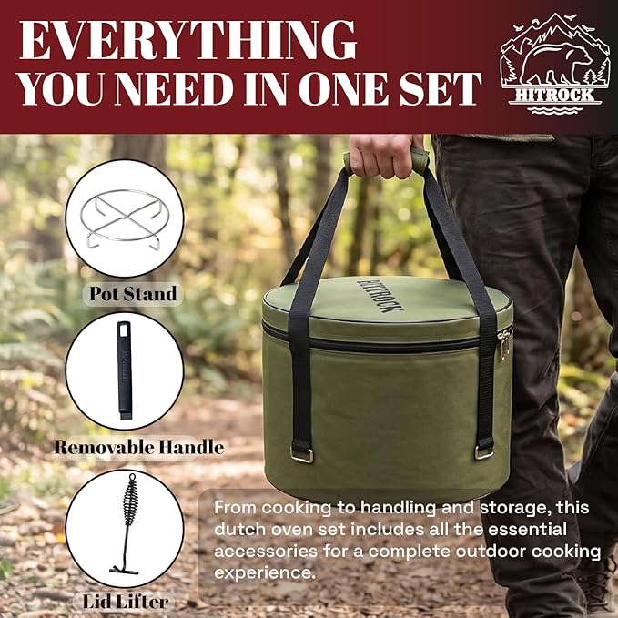 HITROCK Cast Iron Camp Dutch Oven 4QT, Pre-Seasoned Camping Dutch Oven - Image 3