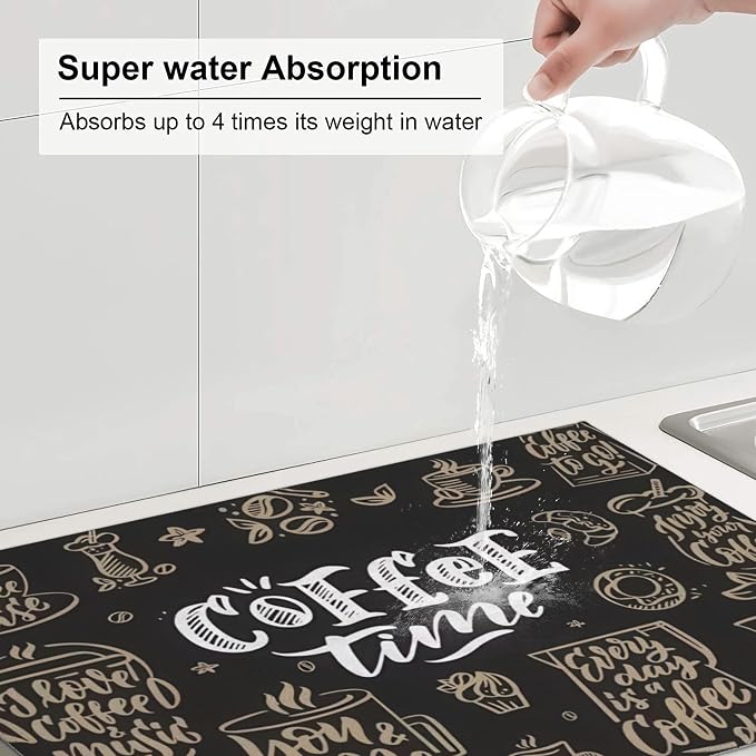 Coffee Time Dish Drying Mat 18x24 Inch, Microfiber Absorbent Fast Dry Mat Large - Image 5