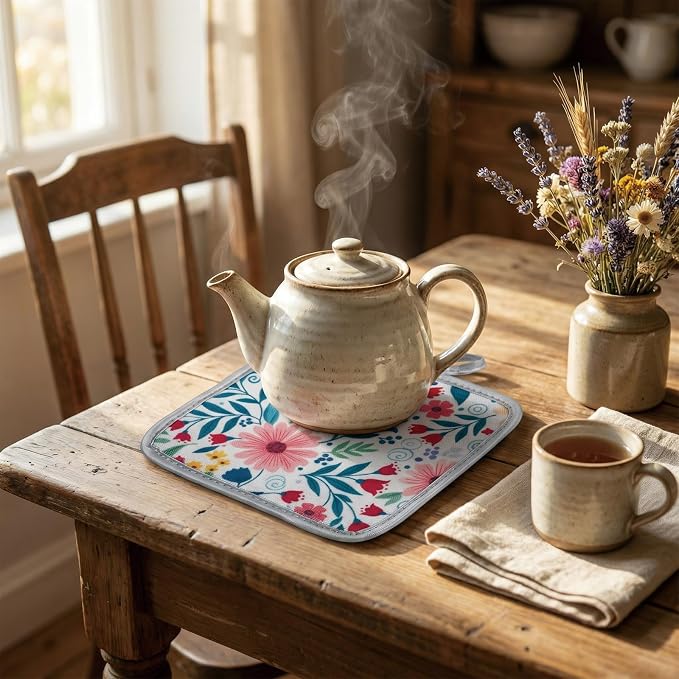 Floral Oven Mitts and Pot Holders Sets 2 Pcs, Canvas Heat Resistant Kitchen - Image 6