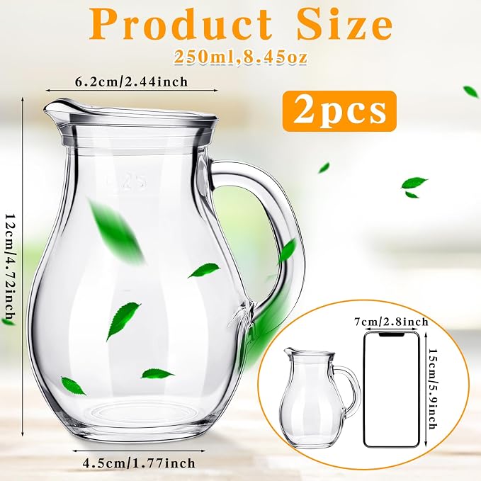 Leinuosen 2 Pcs Glass Pitcher Elegant Shaped Glass Tea Pitcher Coffee Milk - Image 2