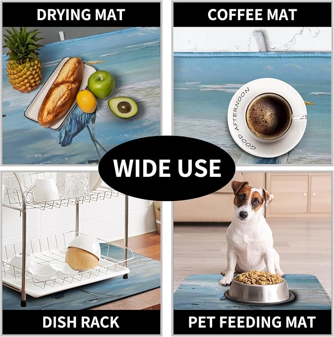 Summer Blue Dish Drying Mat for Kitchen Counter 18x24 Inch Heron Coastal Beach - Image 7