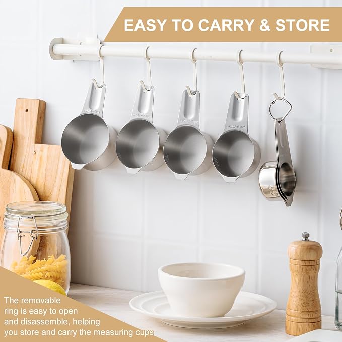 Stainless Steel Measuring Cups & Spoons Set, EWFEN Kitchen Tools Nesting - Image 8