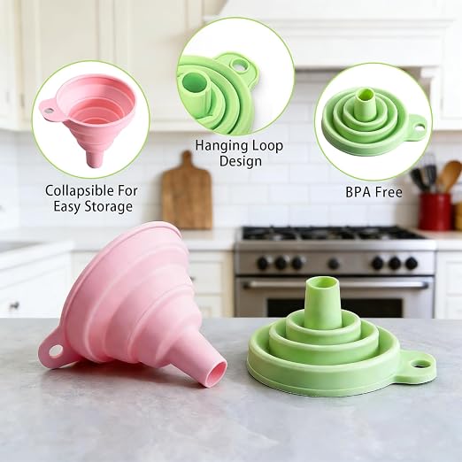 Douji 6PCS Silicone Collapsible Kitchen Funnel Set, Food Grade Silicone Funnels - Image 5