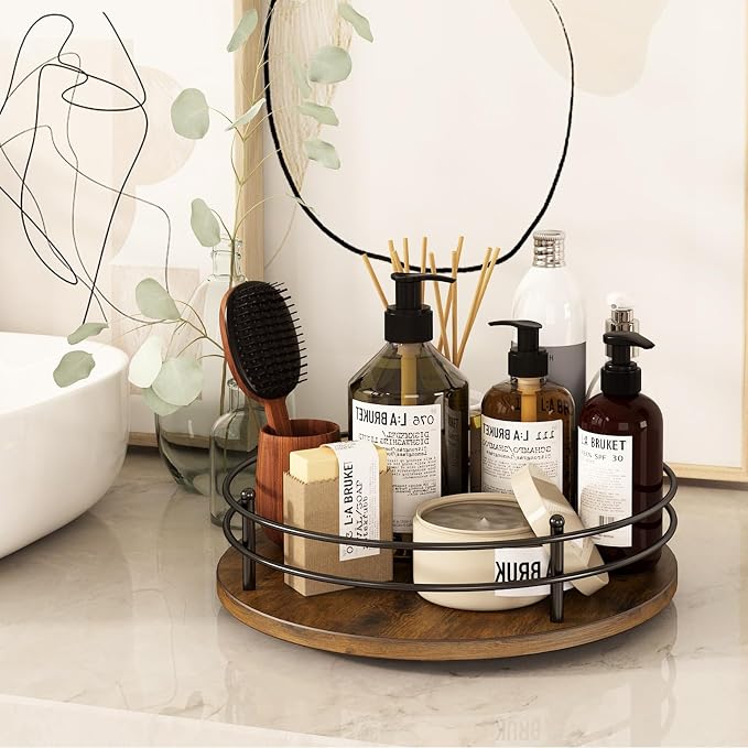 12" Lazy Susan Turntable Organizer, Round Wooden Lazy Susan Organization and - Image 6