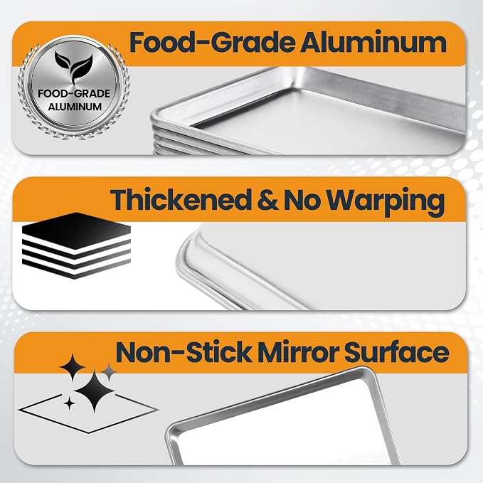 6 Pack Half Size Baking Sheet Pan, Aluminum Commercial Cookie Sheet Pan - Image 3