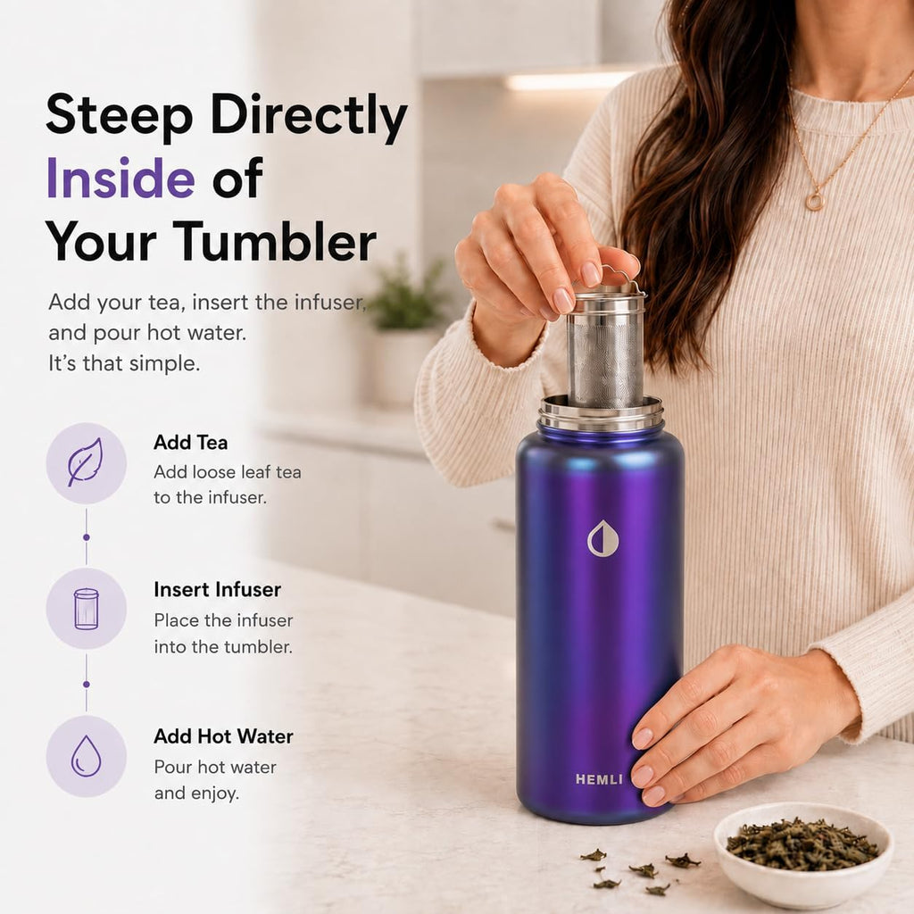 32 oz Ceramic Lined Tea Infuser Travel Tumbler, Micro-Mesh Stainless