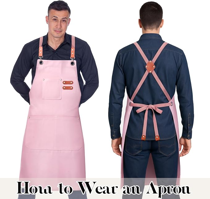 Plus Size Kitchen Apron for Men Women, Cross Back Cotton Canvas Chef Apron - Image 4