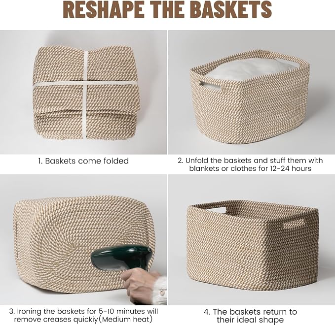 5 Pack Woven Storage Baskets for Shelves, Decorative Basket Organizer Storage - Image 6