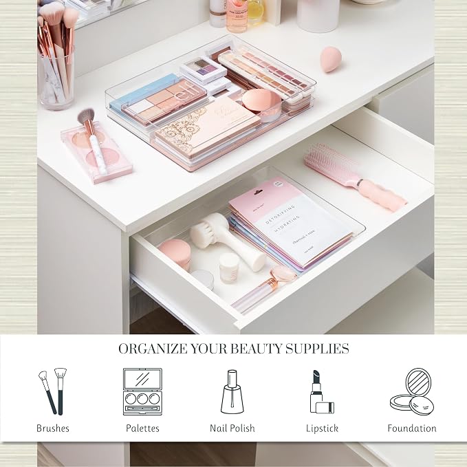 STORi SimpleSort 2-Piece Stackable Clear Drawer Organizer Set | 12" x 9" x 2" - Image 3