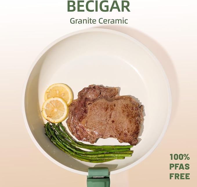 BECIGAR 8PCS Ceramic Cookware, Nonstick Ceramic Pan, Removable Handle Pots and - Image 7