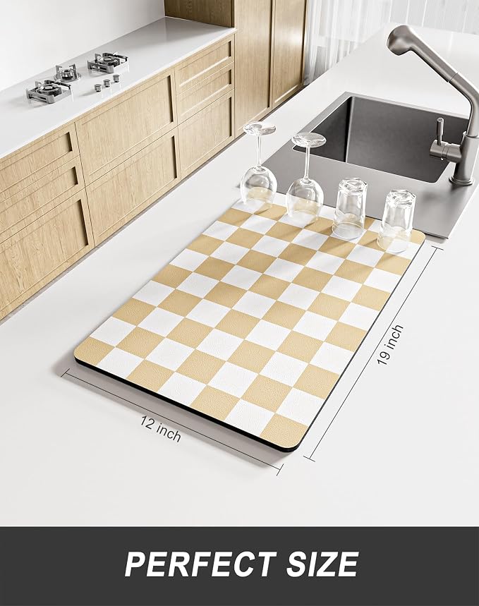 Rnivvi Dish Drying Mat for Kitchen Counter, 12 x 19" Cute Checkered Absorbent - Image 2