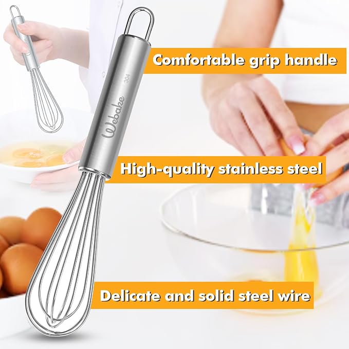 Webake 7.5" Stainless Steel Mini Whisks, 304 Small Metal Whisk - Image 5