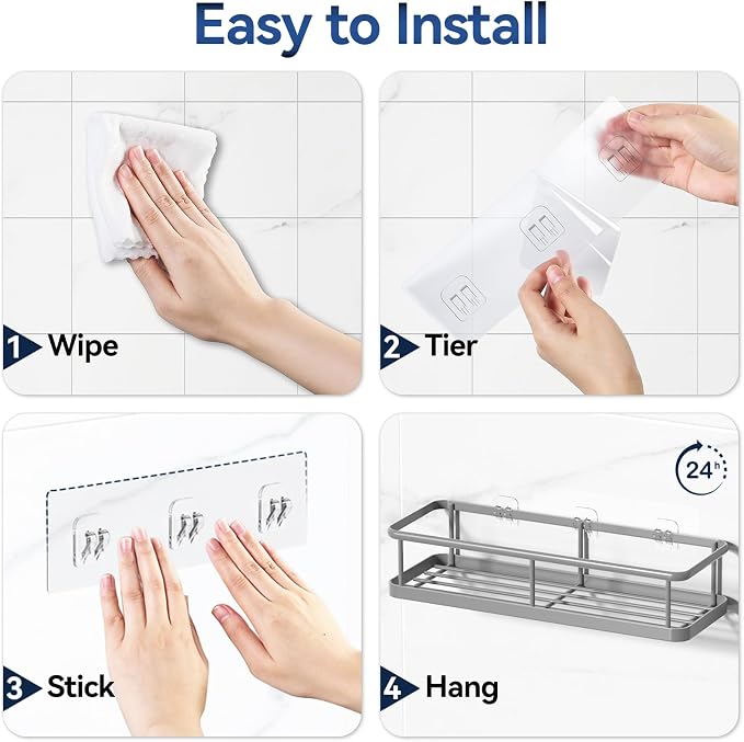 YASONIC Shower Caddy Adhesive, No Drill Bathroom Shower Organizers, - Image 7
