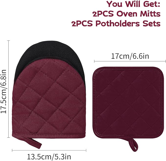 Oven Mitts and Pot Holders Set, Heat Resistant Silicone Kitchen Mini Oven - Image 2
