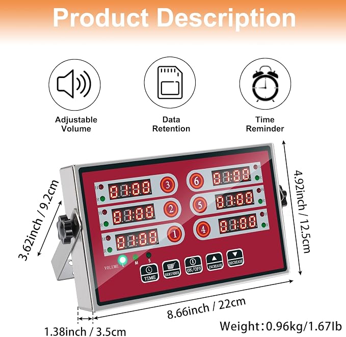 Kitchen Timers for Cooking – 6 Channel Commercial Kitchen Timer Restaurant - Image 3