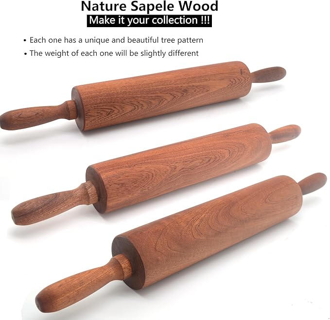 Classic Sapele Wooden Rolling Pin - Image 4