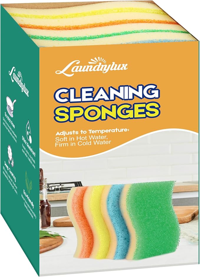 LAUNDRYLUX Scrub Sponge, 4 Pack Dual-Sided Temperature-Responsive Scrubber by LAUNDRYLUX