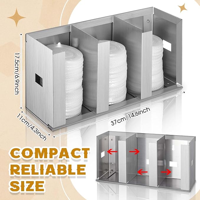 Hicarer 3 Compartments Stainless Steel Cup Dispenser - Image 2