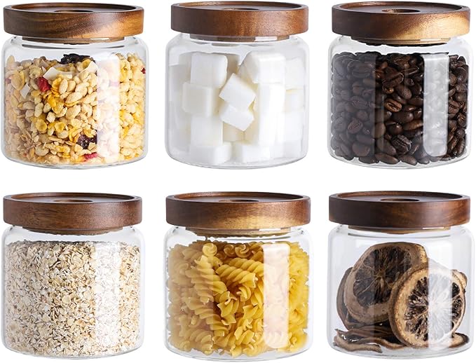 Kanwone Glass Storage Jars Set of 6, 17 Ounce Airtight Food Storage Containers by Kanwone